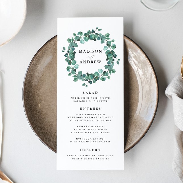 Cartão de Menu de Casamento com Eucalipto Moderno (Criador carregado)