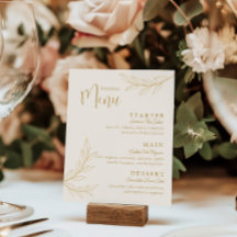 Cartão de Menu de Casamento com Folhas Elegantes a