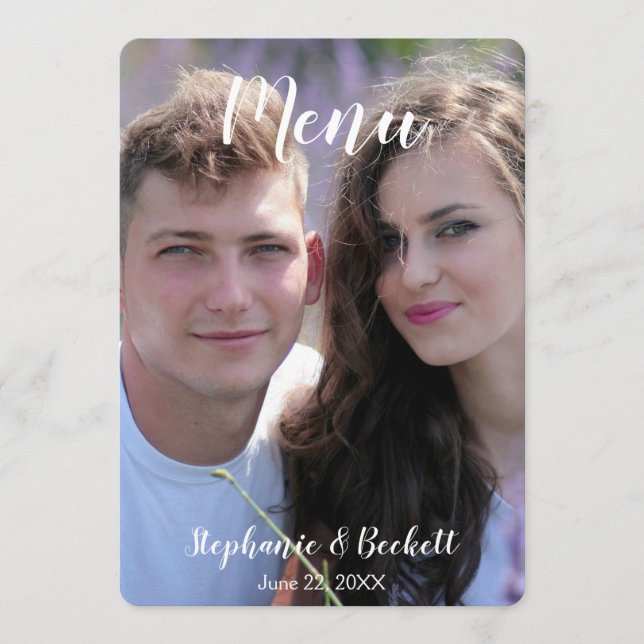 Cartão de Menu de Casamento com Foto (Frente)