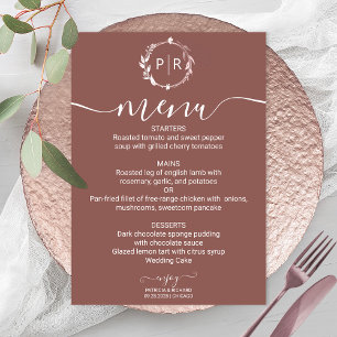 Cartão de Menu de Casamento com Foto de Monograma 