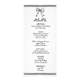 Cartão de menu de casamento com laço rabiscado pre