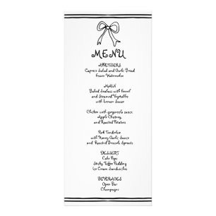 Cartão de menu de casamento com laço rabiscado pre