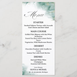 Cartão de Menu de Casamento com Lavagem de Aquarel
