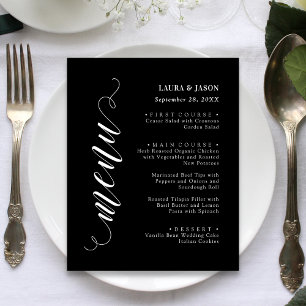 Cartão de Menu de Casamento com Letra Chique e Ele