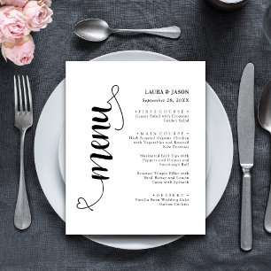 Cartão de Menu de Casamento com Letra Elegante e C