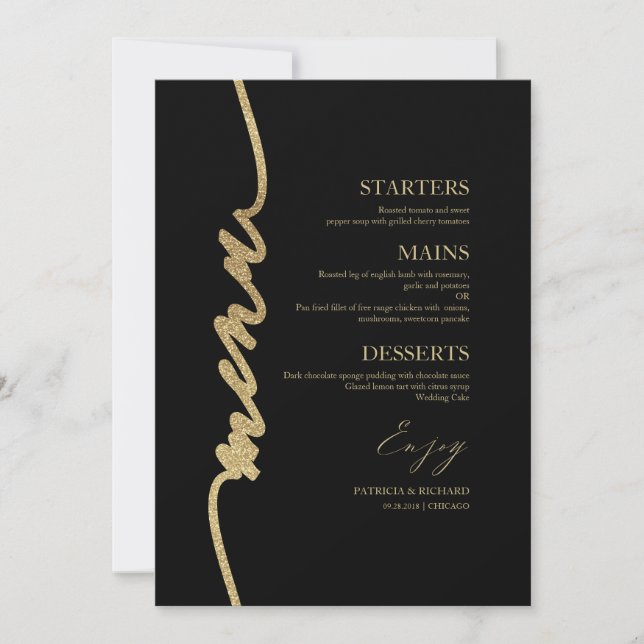 Cartão de Menu de Casamento com Letra Elegante par (Frente)