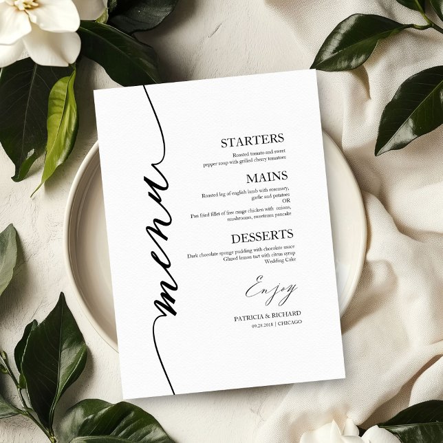 Cartão de Menu de Casamento com Letra Elegante par (Criador carregado)