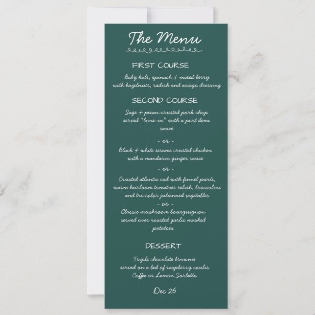 Cartão de Menu de Casamento com Letra Manuscrita E (Frente)