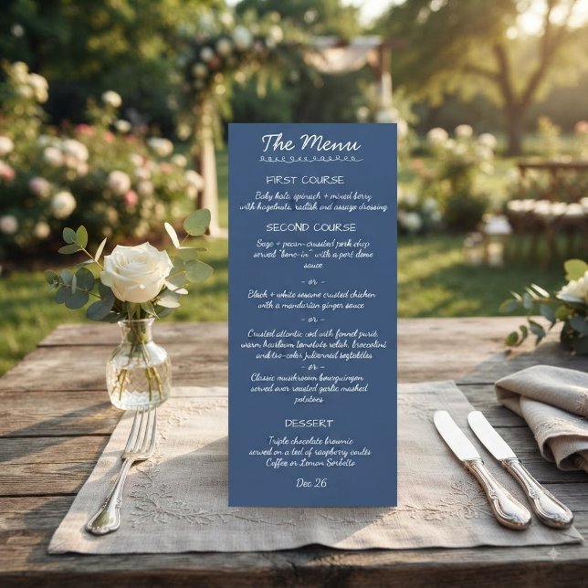 Cartão de Menu de Casamento com Letra Manuscrita E (Criador carregado)