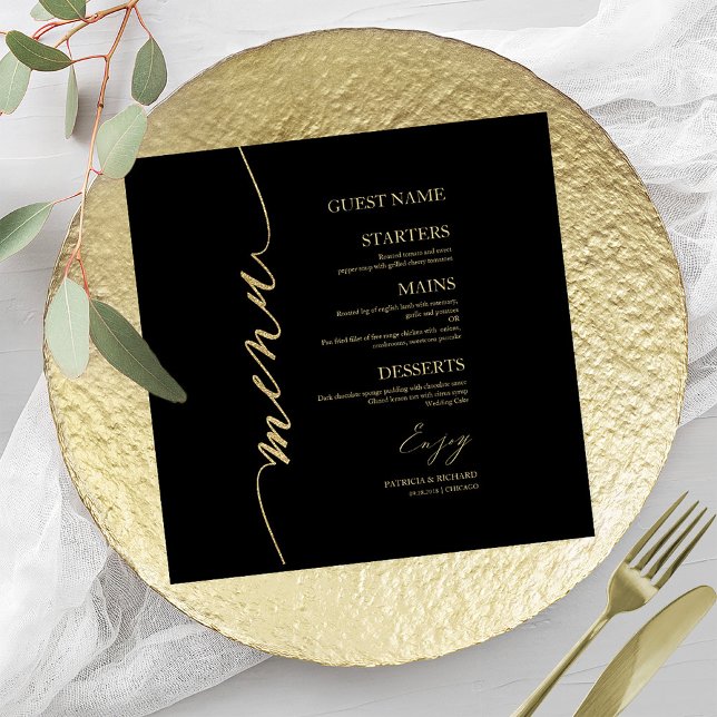 Cartão de Menu de Casamento com Letra Rebuscada pa (Criador carregado)