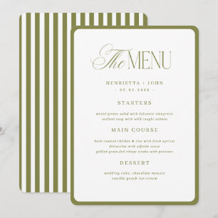 Cartão de Menu de Casamento com Listras em Verde S