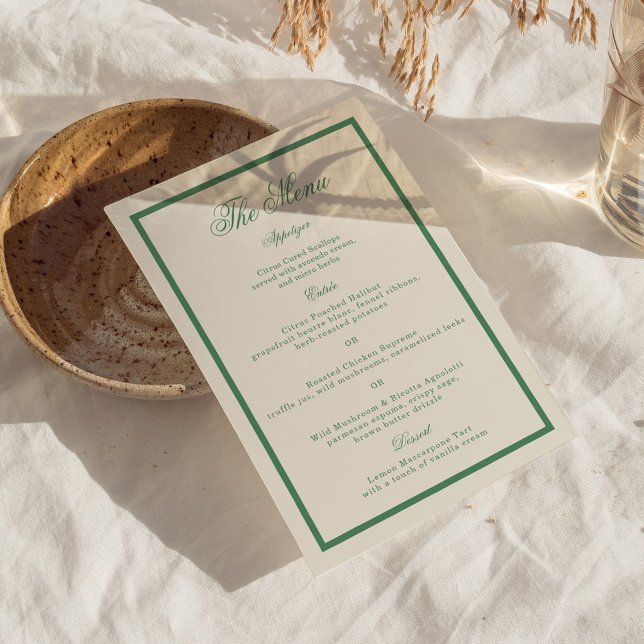 Cartão de Menu de Casamento com Listras Verde de C (Criador carregado)