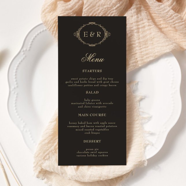Cartão de Menu de Casamento com Moldura Barroca Ro (Criador carregado)
