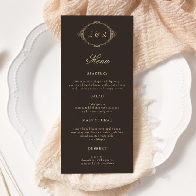 Cartão de Menu de Casamento com Moldura Barroca Ro (Criador carregado)