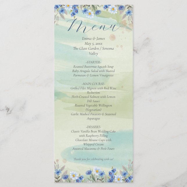 Cartão de Menu de Casamento com Moldura de Flor Si (Frente)