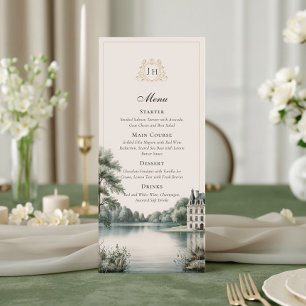 Cartão de Menu de Casamento com Monograma de Châte
