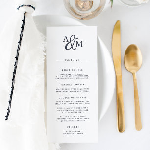 Cartão de Menu de Casamento com Monograma e E Come