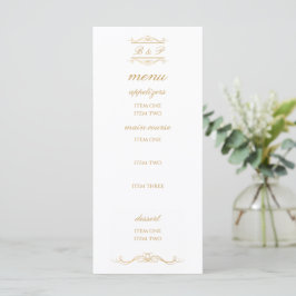 Cartão de Menu de Casamento com Monograma Elegante