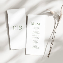 Cartão de Menu de Casamento com Monograma em Verde
