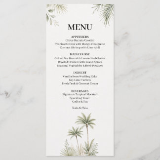 Cartão de Menu de Casamento com Palmeira em Aquare