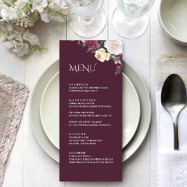 Cartão de Menu de Casamento com Peônias Burgundy M