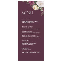 Cartão de Menu de Casamento com Peônias Burgundy M