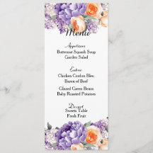 Cartão de Menu de Casamento com Peônias Rosa Velho