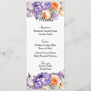 Cartão de Menu de Casamento com Peônias Rosa Velho