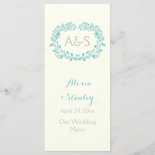 Cartão de menu de casamento com quadro de folhagem (Frente)