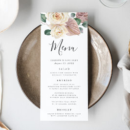 Cartão de Menu de Casamento com Rosas e Orquídeas 