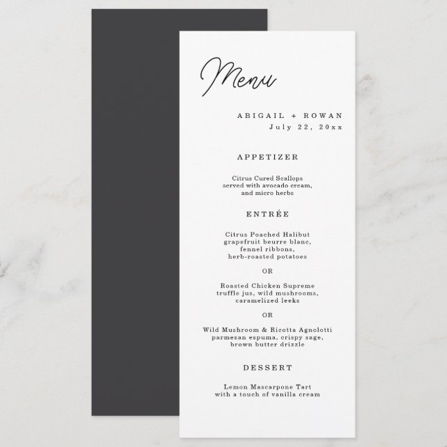 Cartão de Menu de Casamento com Roteiro Longo Mini (Frente/Verso)