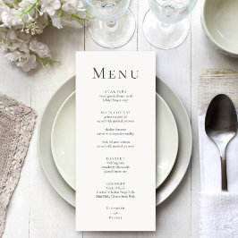 Cartão de Menu de Casamento com Tipografia Minimal