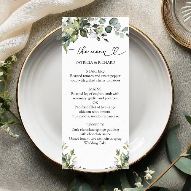 Cartão de Menu de Casamento com Vegetação Rustic C (Criador carregado)