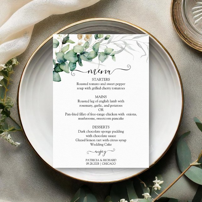 Cartão de Menu de Casamento com Vegetação Rustic C (Criador carregado)