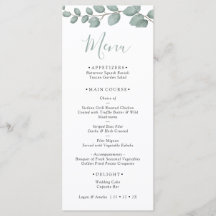 Cartão de Menu de Casamento com Verde de Eucalipto