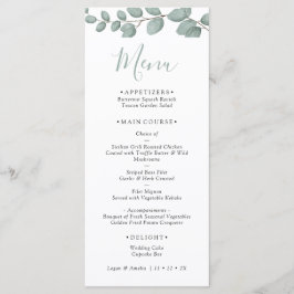 Cartão de Menu de Casamento com Verde de Eucalipto
