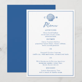 Cartão de Menu de Casamento Concha Azul Francês