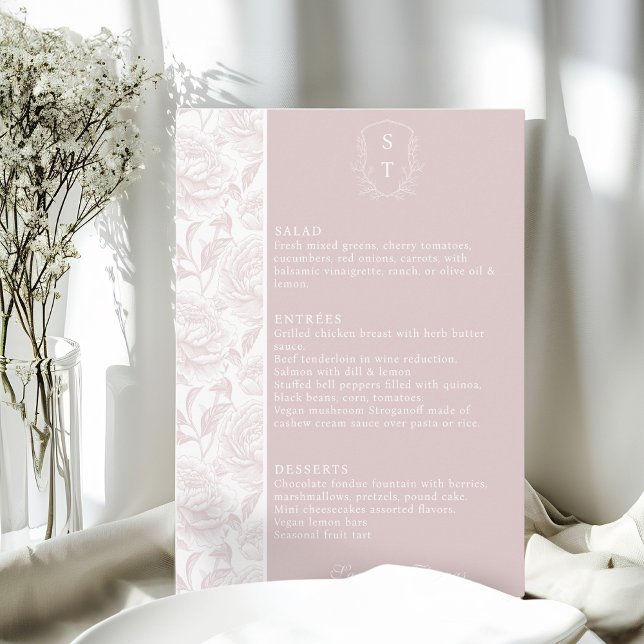 Cartão de Menu de Casamento Cor-de-Pink Blush Mono (Criador carregado)