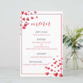 Cartão de Menu de Casamento Corações Rosa Suave