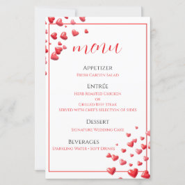 Cartão de Menu de Casamento Corações Rosa Suave