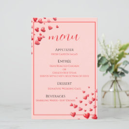 Cartão de Menu de Casamento Corações Vermelhos