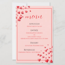 Cartão de Menu de Casamento Corações Vermelhos