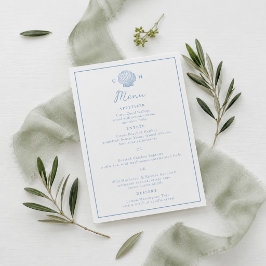 Cartão de Menu de Casamento Costeiro Concha Azul