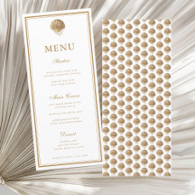 Cartão de Menu de Casamento Costeiro de Seashell D
