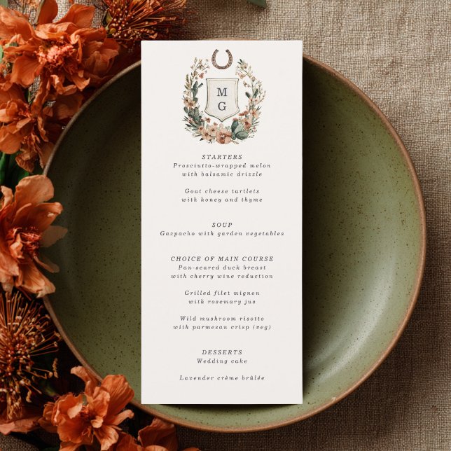 Cartão de Menu de Casamento Crista do País Ferradu (Criador carregado)