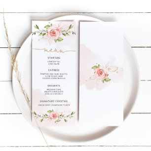 Cartão de menu de casamento da folha de ouro flora