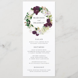 Cartão de Menu de Casamento Dark Plum Floral