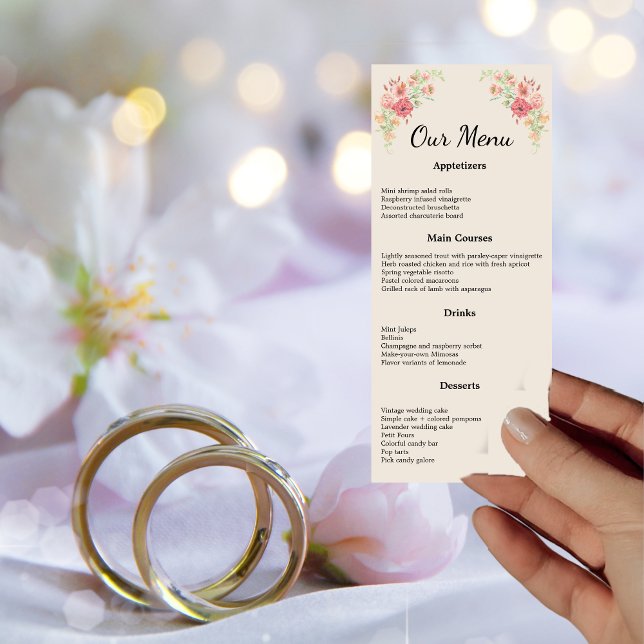Cartão de Menu de Casamento das Flores de Aquarela (Criador carregado)