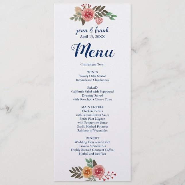 Cartão de Menu de Casamento das Flores de primaver (Frente)