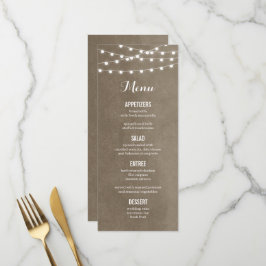 Cartão de Menu de Casamento das Luzes de String de